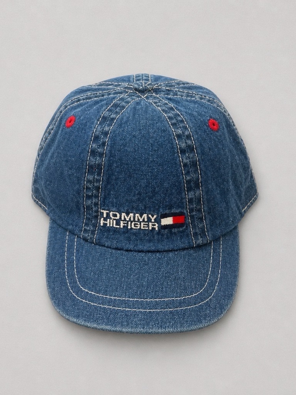 Tommy Hilfiger Denim Cap in Washed Blue with White Stripe Lining